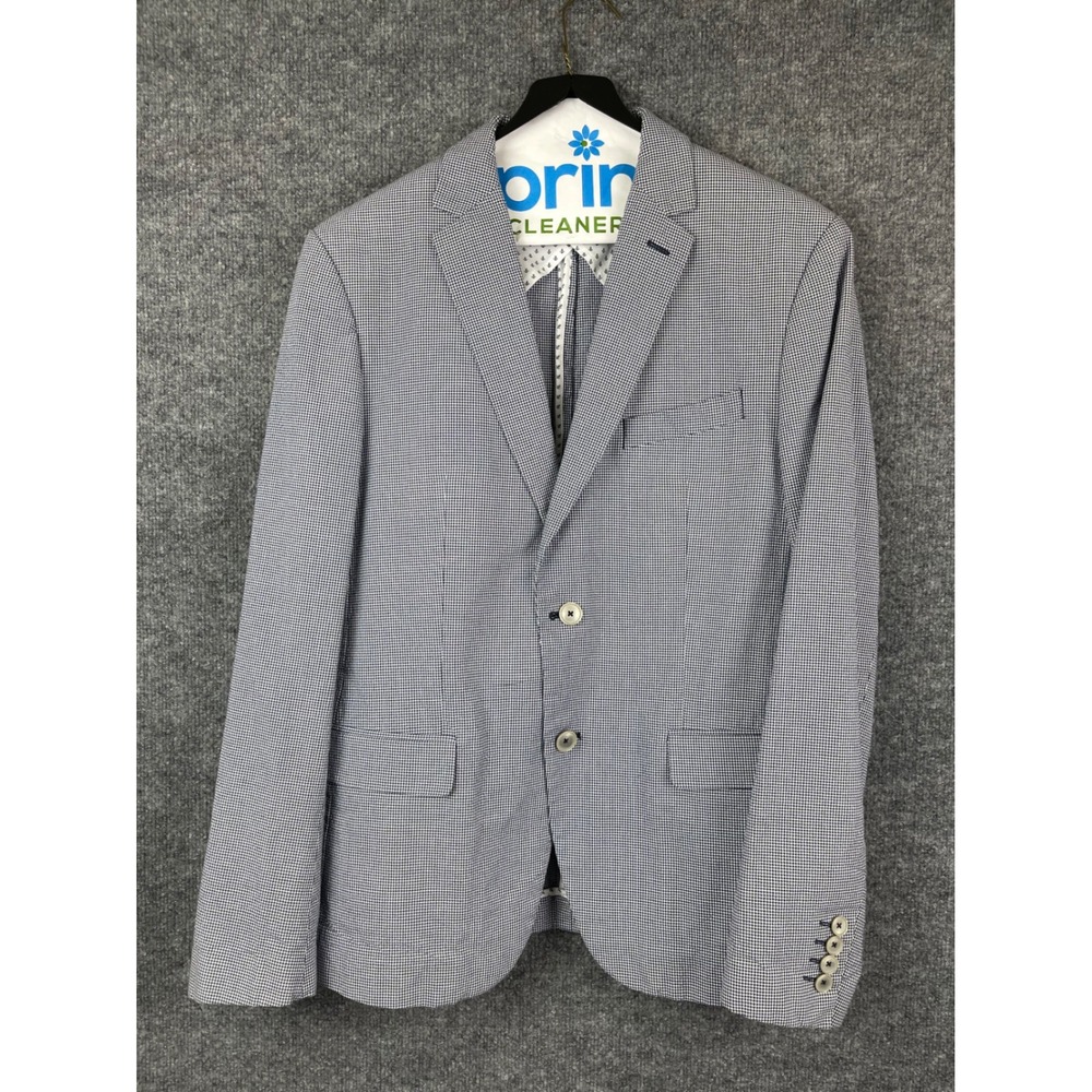 Zara Man Blazer Mens 42 Blue White Excellent Houndstooth Two Button Jacket